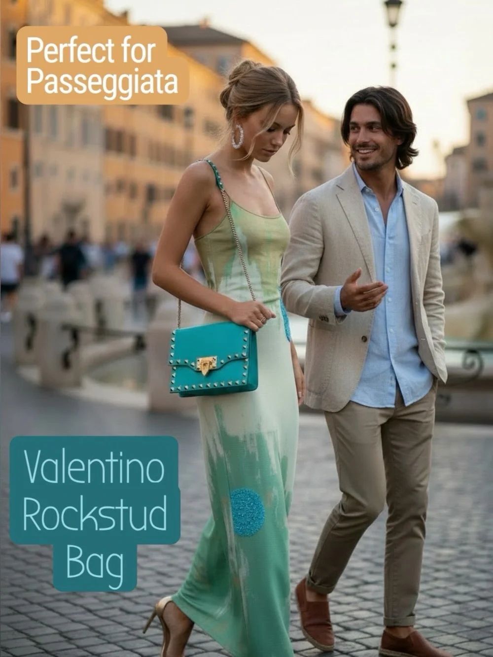 Valentino Garavani Turquoise Studded Leather Rockstud Messenger Crossbody Bag